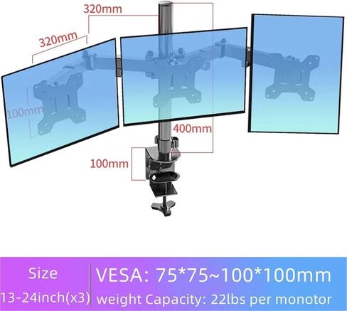 Triple Monitor Desk Mount for 13-27 Inch Screens, Swivel Arm Stand Holds Up to 22lbs Per Screen in Kuwait
