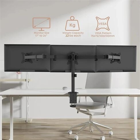 Triple Monitor Desk Mount for 13-27 Inch Screens, Swivel Arm Stand Holds Up to 22lbs Per Screen in Kuwait