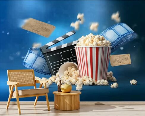 قشر والصق ورق جدران سينما أزرق ثلاثي الأبعاد كائنات واقعية شريط الفشار ذاتي اللصق جدار جدارية قابلة للإزالة ديكور جدار لغرفة المعيشة بنين بنات غرفة نوم الحضانة in Kuwait