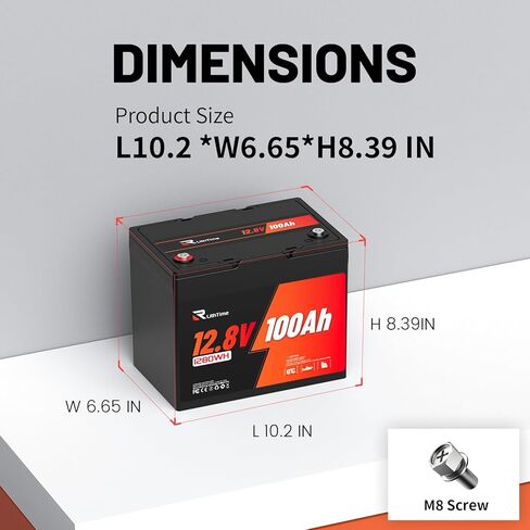 12V 100Ah LiFePO4 Battery BCI Group 24 Lithium Battery Built-in 100A BMS, Up to 15000 Deep Cycles, Perfect for RV, Marine, Home Energy Storage in Kuwait