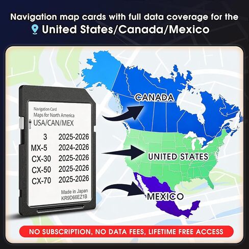 بطاقة SD للملاحة 2026 تدعم شاشة HUD لـ CX-50 2025-2026، CX-30 2025-2026،3-2025-2026، MX-5 2024-20256 USA/Canada/Mexico بطاقة خريطة GPS، التوصيل والتشغيل، سهلة التركيب in Kuwait