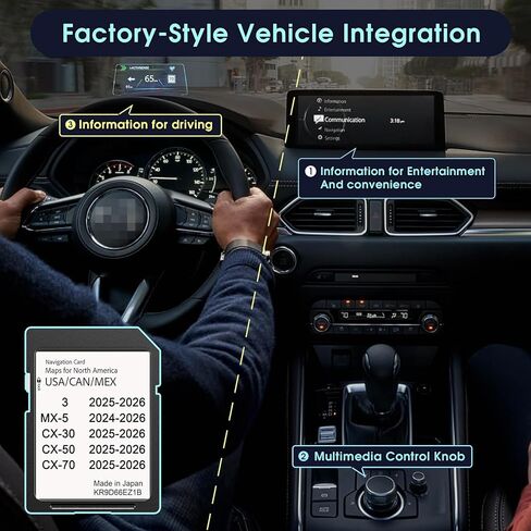 بطاقة SD للملاحة 2026 تدعم شاشة HUD لـ CX-50 2025-2026، CX-30 2025-2026،3-2025-2026، MX-5 2024-20256 USA/Canada/Mexico بطاقة خريطة GPS، التوصيل والتشغيل، سهلة التركيب in Kuwait