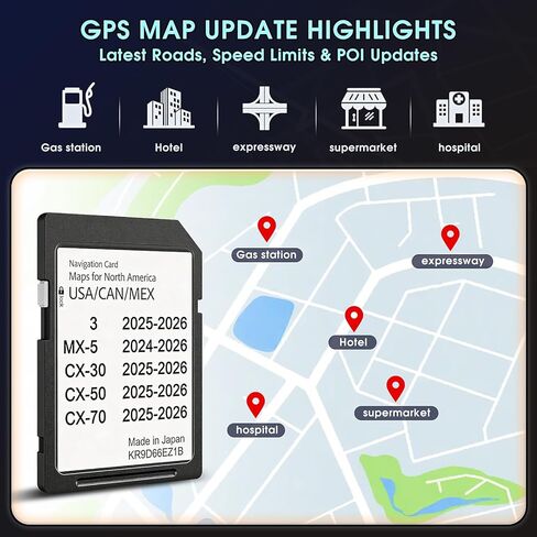 بطاقة SD للملاحة 2026 تدعم شاشة HUD لـ CX-50 2025-2026، CX-30 2025-2026،3-2025-2026، MX-5 2024-20256 USA/Canada/Mexico بطاقة خريطة GPS، التوصيل والتشغيل، سهلة التركيب in Kuwait