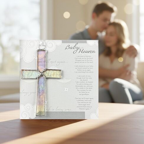 Baby in Heaven Clear Mosaic Handmade Glass Cross-Infant Loss Gift- Child Loss Sympathy Gift - Memorial Ornament for Miscarriage in Saudi Arabia