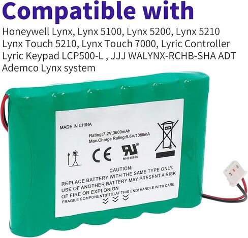 300-03866 استبدال بطارية لجهاز Honeywell Alarm Lynx 5100، 5200، 5210، Lynx Touch 7000، وحدة تحكم Lyric، لوحة مفاتيح Lyric LCP500-L LYNXRCHKIT-SHA ADT Ademco System in Kuwait