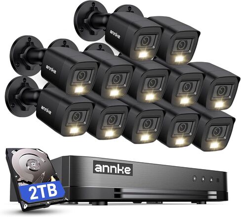 ANNKE 16CH 1080P Lite Hybrid 5 في 1 CCTV DVR و12 حزمة 1080P HD TVI كاميرا مراقبة منزلية خارجية وداخلية. IP66 مقاوم للماء، رؤية ليلية/نهارية، محرك أقراص ثابتة سعة 2 تيرابايت in Kuwait