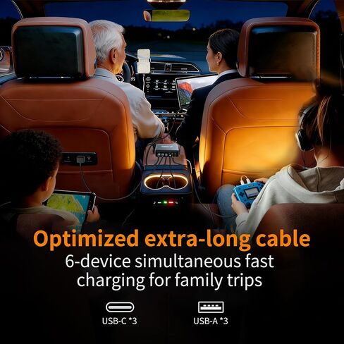 2026 New 200W Multi-Port USB-C/A Car Charger Station - QC3.0 & PD & PPS Fast Charging Adapter,Compatible with iPhone,iPad,MacBook,Android,Laptops,Dash Cams & Other Electronics - Simultaneous Charging in Kuwait
