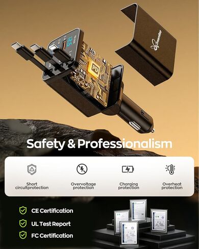 شاحن سيارة قابل للسحب من DreamBee، شاحن سيارة فائق السرعة 108 وات 6 في 1 مع 3 أسلاك مقاس 31.5 بوصة، ومحول شاحن سيارة USB C لهواتف iPhone 17/16/15/14/13 Pro Max XR، وiPad، وSamsung، وPixel in Kuwait