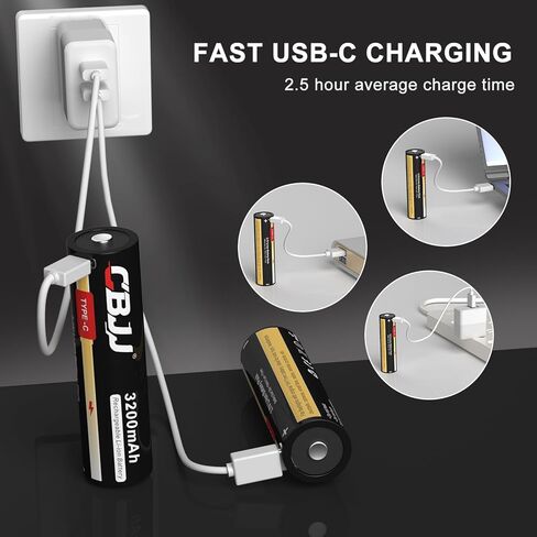 بطارية USB-C قابلة لإعادة الشحن بقدرة 3200 مللي أمبير في الساعة، شحن سريع، متوافقة مع Streamlight، للمصابيح الكاشفة والمصابيح الأمامية ومصابيح الدراجة ومكبرات صوت بلوتوث وشواحن السيارات والهواتف وأجهزة الكمبيوتر، 12 حزمة in Kuwait