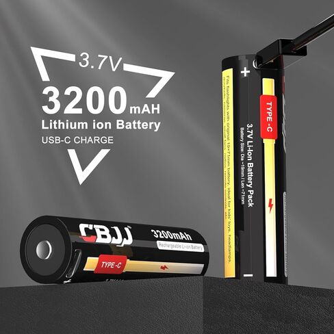 بطارية USB-C قابلة لإعادة الشحن بقدرة 3200 مللي أمبير في الساعة، شحن سريع، متوافقة مع Streamlight، للمصابيح الكاشفة والمصابيح الأمامية ومصابيح الدراجة ومكبرات صوت بلوتوث وشواحن السيارات والهواتف وأجهزة الكمبيوتر، 12 حزمة in Kuwait