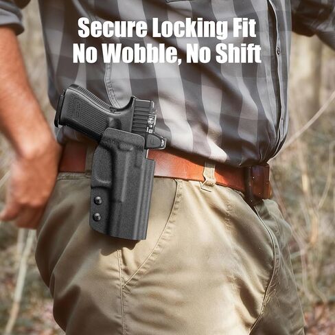 حافظة OWB Kydex لـ Glock 19/19X/26/44/45 ومتوافقة مع G23/G32 Gen3-4، تناسب نماذج MOS، تصميم كمامة مفتوح جاهز للبصريات، حمل حزام الخصر الخارجي لليد اليمنى، احتفاظ قابل للتعديل وحزام مقاس 1.5-2.25 بوصة in Kuwait