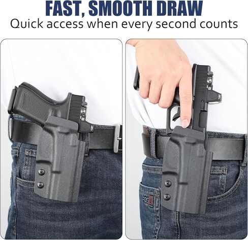 حافظة OWB Kydex لـ Glock 19/19X/26/44/45 ومتوافقة مع G23/G32 Gen3-4، تناسب نماذج MOS، تصميم كمامة مفتوح جاهز للبصريات، حمل حزام الخصر الخارجي لليد اليمنى، احتفاظ قابل للتعديل وحزام مقاس 1.5-2.25 بوصة in Kuwait