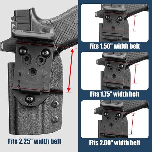 حافظة OWB Kydex لـ Glock 19/19X/26/44/45 ومتوافقة مع G23/G32 Gen3-4، تناسب نماذج MOS، تصميم كمامة مفتوح جاهز للبصريات، حمل حزام الخصر الخارجي لليد اليمنى، احتفاظ قابل للتعديل وحزام مقاس 1.5-2.25 بوصة in Kuwait