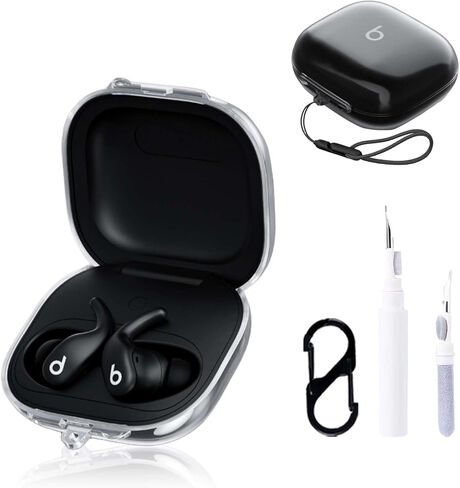 غطاء حماية لسماعات Beats Powerbeats Fit، حافظة واقية لسماعات الأذن NOUKAJU (مع حلقة تسلق + حبل قصير + قلم تنظيف) مقاوم للسقوط، مقاوم للخدش، غطاء واقٍ لسماعات Beats Powerbeats Fit (شفاف) in Kuwait