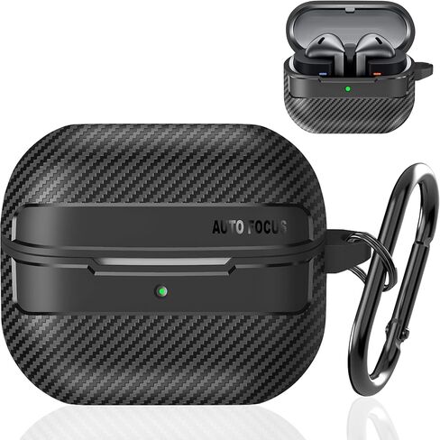 Shockproof Protective Case Compatible with Samsung Galaxy Buds 3 (2024) / Buds 3 Pro (2024) / Buds 3 FE (2025), Carbon Fiber Texture Galaxy Buds 3 Pro Case Cover with Keychain (Black) in Kuwait