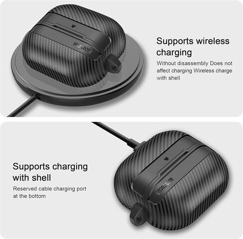 Shockproof Protective Case Compatible with Samsung Galaxy Buds 3 (2024) / Buds 3 Pro (2024) / Buds 3 FE (2025), Carbon Fiber Texture Galaxy Buds 3 Pro Case Cover with Keychain (Black) in Kuwait