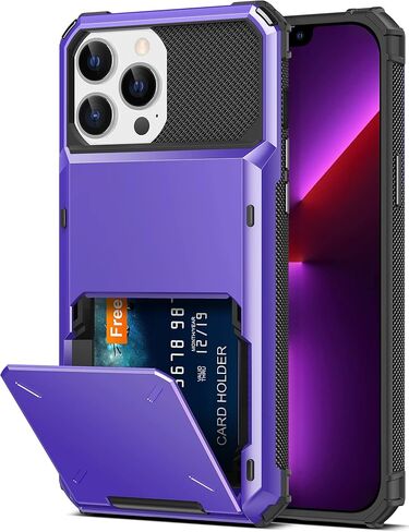 TITACUTE for iPhone 13 Pro Max Case Wallet 5 Credit Card Holder Flip Cover Design ID Slot Back Pocket Dual Layer Purple for iPhone Pro Max . in Kuwait