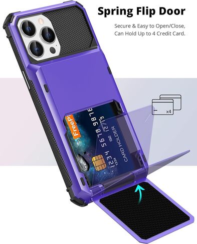 TITACUTE for iPhone 13 Pro Max Case Wallet 5 Credit Card Holder Flip Cover Design ID Slot Back Pocket Dual Layer Purple for iPhone Pro Max . in Kuwait