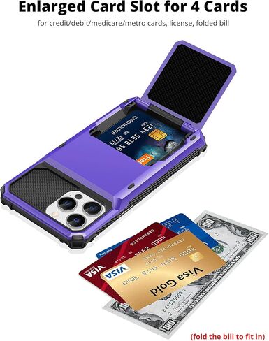 TITACUTE for iPhone 13 Pro Max Case Wallet 5 Credit Card Holder Flip Cover Design ID Slot Back Pocket Dual Layer Purple for iPhone Pro Max . in Kuwait