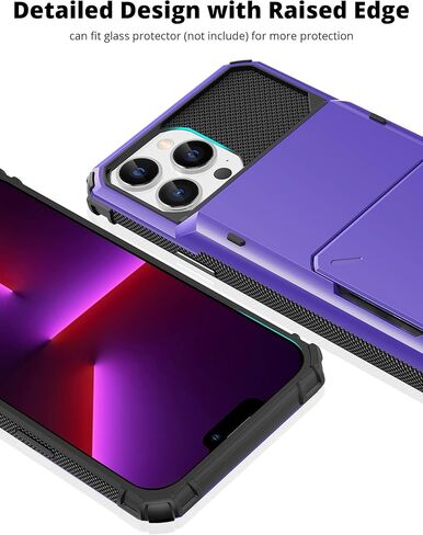 TITACUTE for iPhone 13 Pro Max Case Wallet 5 Credit Card Holder Flip Cover Design ID Slot Back Pocket Dual Layer Purple for iPhone Pro Max . in Kuwait