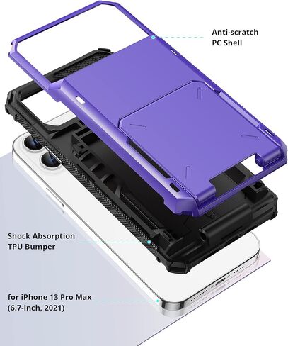 TITACUTE for iPhone 13 Pro Max Case Wallet 5 Credit Card Holder Flip Cover Design ID Slot Back Pocket Dual Layer Purple for iPhone Pro Max . in Kuwait