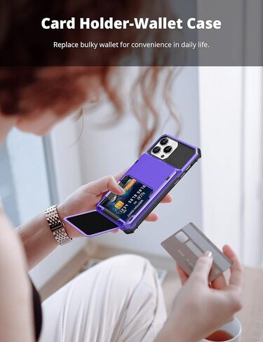 TITACUTE for iPhone 13 Pro Max Case Wallet 5 Credit Card Holder Flip Cover Design ID Slot Back Pocket Dual Layer Purple for iPhone Pro Max . in Kuwait