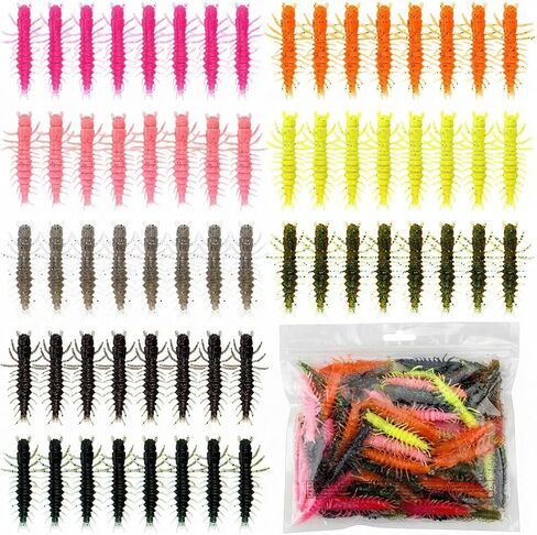 64 Pcs Fishing Worm Lures 3 Inch Hellgrammite Fishing Lures Soft Plastic Hellgrammite Worms Colorful Lifelike Swimming Action Freshwater Lure Baits Accessories for Freshwater Saltwater in Kuwait