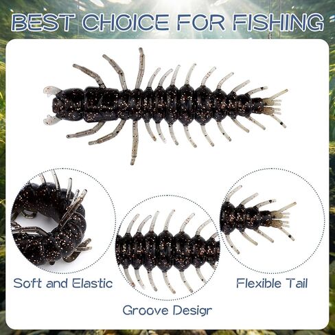 64 Pcs Fishing Worm Lures 3 Inch Hellgrammite Fishing Lures Soft Plastic Hellgrammite Worms Colorful Lifelike Swimming Action Freshwater Lure Baits Accessories for Freshwater Saltwater in Kuwait