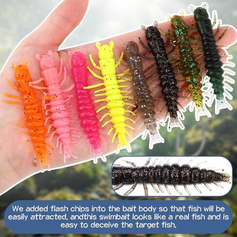 64 Pcs Fishing Worm Lures 3 Inch Hellgrammite Fishing Lures Soft Plastic Hellgrammite Worms Colorful Lifelike Swimming Action Freshwater Lure Baits Accessories for Freshwater Saltwater in Kuwait