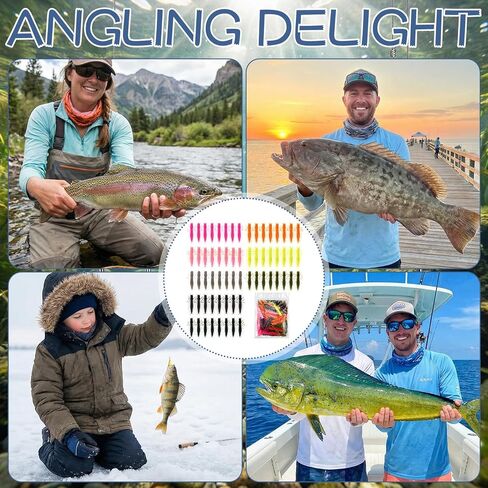 64 Pcs Fishing Worm Lures 3 Inch Hellgrammite Fishing Lures Soft Plastic Hellgrammite Worms Colorful Lifelike Swimming Action Freshwater Lure Baits Accessories for Freshwater Saltwater in Kuwait