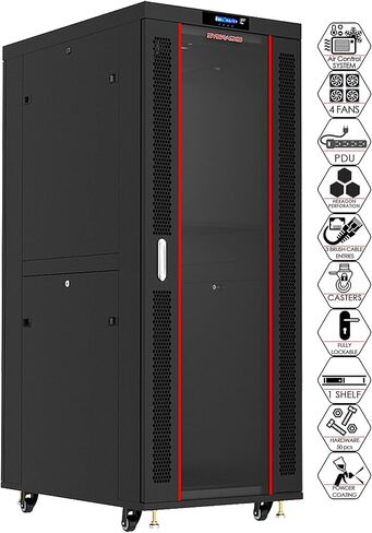 Sysracks 37U 39-Inch Deep Server Rack Cabinet Affordable It Enclosure Server Cabinet with Accessories - LCD Screen - Thermostat - PDU - Casters - 4 Fans - Shelf in Kuwait