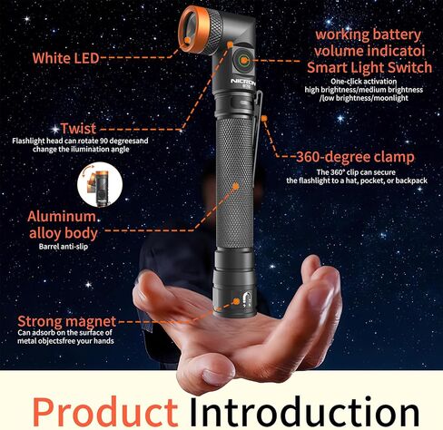 NICRON B76 2AA Penlight Flashlight Rechargeable, 1000 High Lumen 6 Modes Max 230hours with 90 Degree Rotatable and Magnetic Base Handfree Flashlight for Work,Repair, Emergency in Kuwait