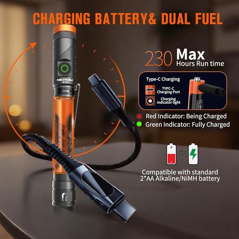 NICRON B76 2AA Penlight Flashlight Rechargeable, 1000 High Lumen 6 Modes Max 230hours with 90 Degree Rotatable and Magnetic Base Handfree Flashlight for Work,Repair, Emergency in Kuwait
