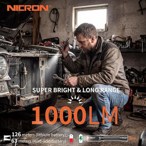 NICRON B76 2AA Penlight Flashlight Rechargeable, 1000 High Lumen 6 Modes Max 230hours with 90 Degree Rotatable and Magnetic Base Handfree Flashlight for Work,Repair, Emergency in Kuwait