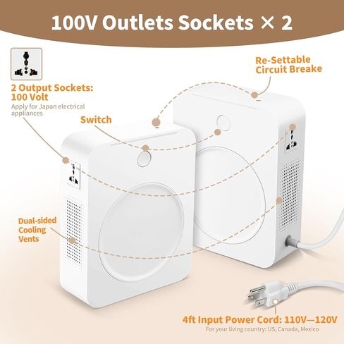 SUNSHUN 2000 Watts Step Down Transformer 120v to 100v Japan Voltage Converter Power Converter for Japanese Appliances Used in US Canada Mexico in Kuwait