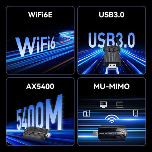 AXE5400 WiFi 6E USB WiFi Adapter for PC Desktop Laptop, Tri-Band 6GHz/5GHz/2.4GHz, USB 3.0, MU-MIMO, Wireless Network Dongle for Windows 11/10 Driver-Free in Kuwait