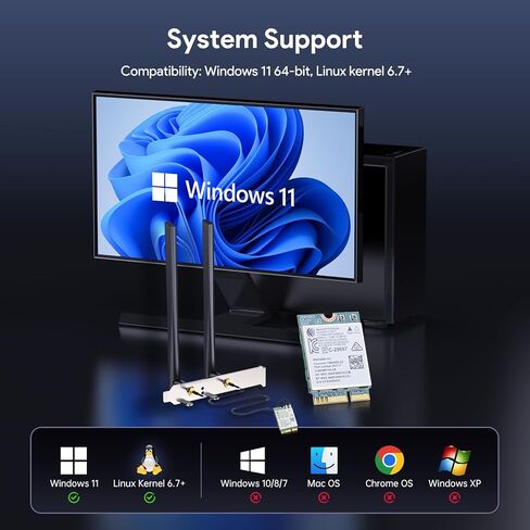 WiFi 7 BE6500 M.2 2230 Wireless Card for Desktop PC, MT7925 Tri-Band 6GHz/5GHz/2.4GHz, Bluetooth 5.4, 802.11be 6.5Gbps Network Adapter, for Intel/AMD Windows 11 & Linux 6.7+, Not CNVi in Saudi Arabia
