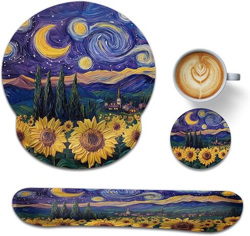دعم مسند المعصم Starry Night لمجموعة لوحة مفاتيح لوحة الماوس، لوحة ماوس حقل عباد الشمس مع قاعدة مطاطية غير قابلة للانزلاق لدعم الكتابة في المنزل والمكتب in Kuwait