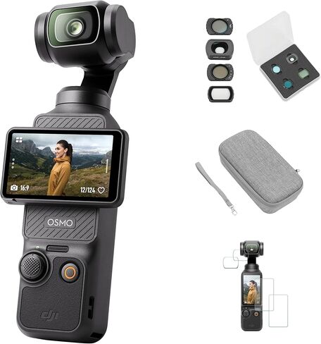 DJI Osmo Pocket 3, Vlogging Cameras with 1'' CMOS & 4K/120fps Vlog Camera, 3-Axis Stabilization, Fast Focusing, with Magnetic Mount Stand, Silicone Non-Slip Desktop Mount, Screen Protector in Saudi Arabia