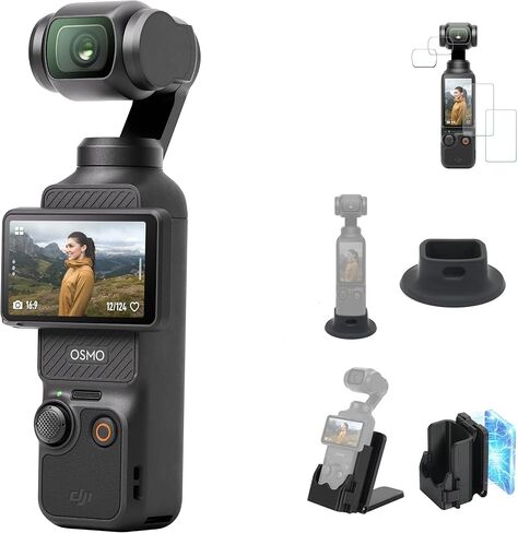 DJI Osmo Pocket 3, Vlogging Cameras with 1'' CMOS & 4K/120fps Vlog Camera, 3-Axis Stabilization, Fast Focusing, with Magnetic Mount Stand, Silicone Non-Slip Desktop Mount, Screen Protector in Saudi Arabia