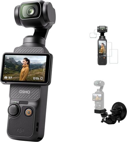 DJI Osmo Pocket 3, Vlogging Cameras with 1'' CMOS & 4K/120fps Vlog Camera, 3-Axis Stabilization, Fast Focusing, with Magnetic Mount Stand, Silicone Non-Slip Desktop Mount, Screen Protector in Saudi Arabia