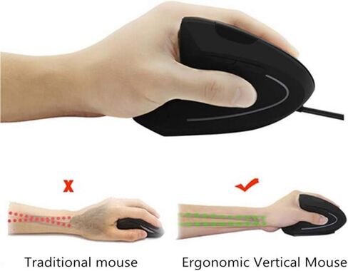 Ergonomic Mouse Left Hand,Vertical USB Wired Mouse Left-Handed Mice,3 Adjustable Resolution (800/1200/1600),USB Optical Gaming Office Mouse for PC Laptop Computer Desktop Mac Specially for Lefty in Kuwait