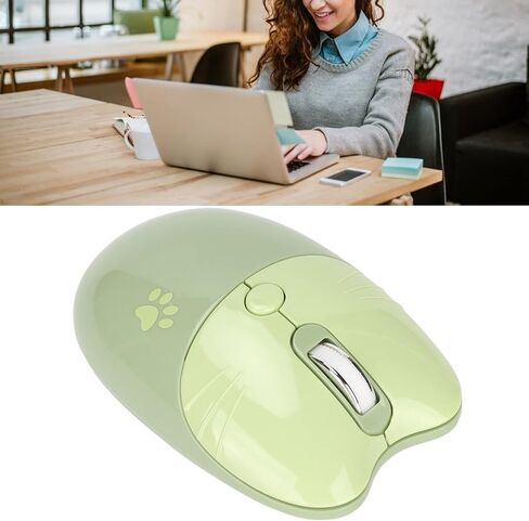 Bluetooth Mouse, 2.4G Cute Cartoon Cat Dual Mode Computer Mouse for Tablet Phone, Three Level Dpi Mini Silent for Office Home(Green) in Kuwait