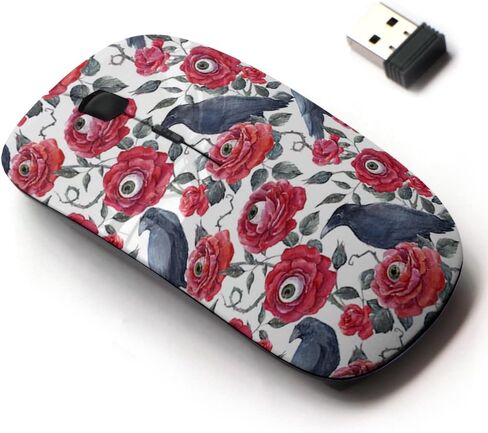 2.4G Wireless Mouse with Cute Pattern Design for All Laptops and Desktops with Nano Receiver - Watercolor Gothic Halloween red in Kuwait