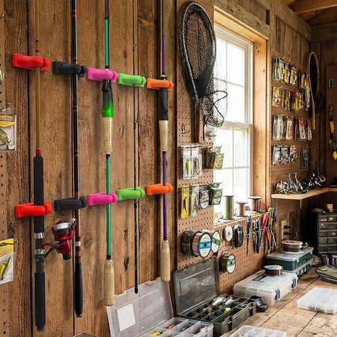 AceOrbit 10 Pcs Wall-mounted Fishing Rod Holder No Drilling Rod Organizers Silicone Colorful Pole Clip Fishing Accessories Fit Lure Rods Spinning Rods for Garage Boat Home Office in Kuwait