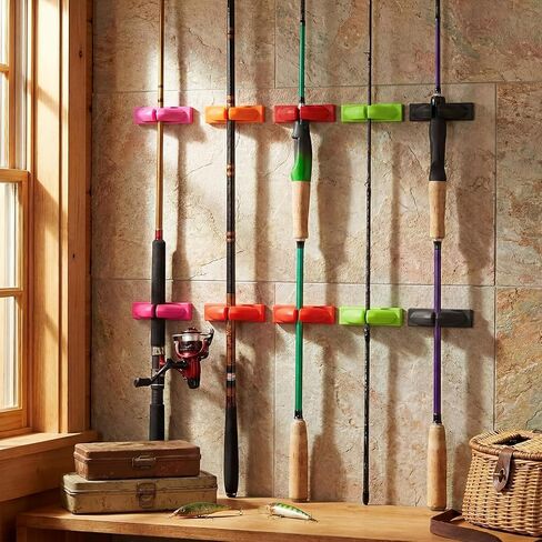 AceOrbit 10 Pcs Wall-mounted Fishing Rod Holder No Drilling Rod Organizers Silicone Colorful Pole Clip Fishing Accessories Fit Lure Rods Spinning Rods for Garage Boat Home Office in Kuwait