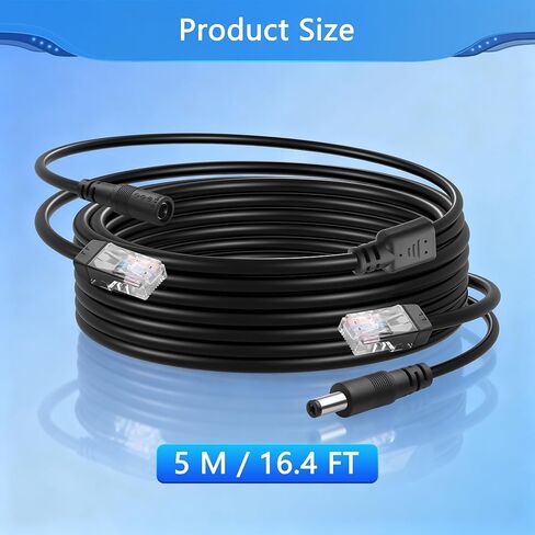 CERRXIAN 16.4FT Ethernet RJ45 وكابل DC، POE CAT5 Ethernet مع مصدر طاقة، Cat 5 RJ45 + سلك طاقة كاميرا DC 5.5x2.1 مم، لنظام مراقبة كاميرا CCTV الأمنية IP إلخ in Kuwait