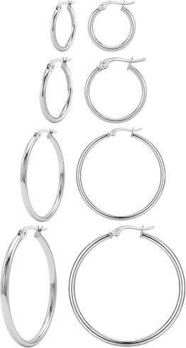 Sterling Silver Huggie Hoop Earrings | Lightweight Cartilage Earrings | Hypoallergenic Sterling Silver Small Hoop and Tiny Stud Earrings for Multiple Piercings | 14K white Gold Plated in Saudi Arabia