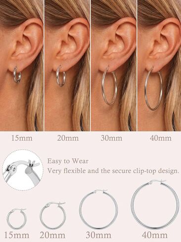 Sterling Silver Huggie Hoop Earrings | Lightweight Cartilage Earrings | Hypoallergenic Sterling Silver Small Hoop and Tiny Stud Earrings for Multiple Piercings | 14K white Gold Plated in Saudi Arabia