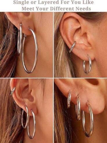 Sterling Silver Huggie Hoop Earrings | Lightweight Cartilage Earrings | Hypoallergenic Sterling Silver Small Hoop and Tiny Stud Earrings for Multiple Piercings | 14K white Gold Plated in Saudi Arabia